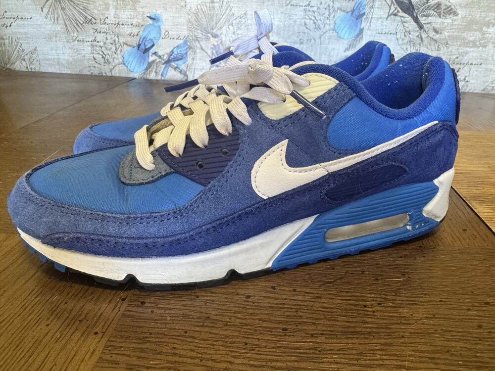 Nike Air Max 90 Mens Sz 8 Shoes Blue White Suede Athletic Low Trainer Sneakers